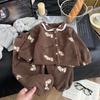 Kids Winter Warm Fleece Pajama Set Long Sleeve Top Pants Soft Thick Sleepwear Boys Girls 3-8 Years