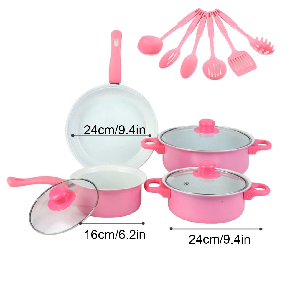 12Pcs Non Stick Cookware Set Milk Pot Maifan Stone Frying Pan with Lid Cooking Pot Set Stackable Pot Set for All Types of Cooker