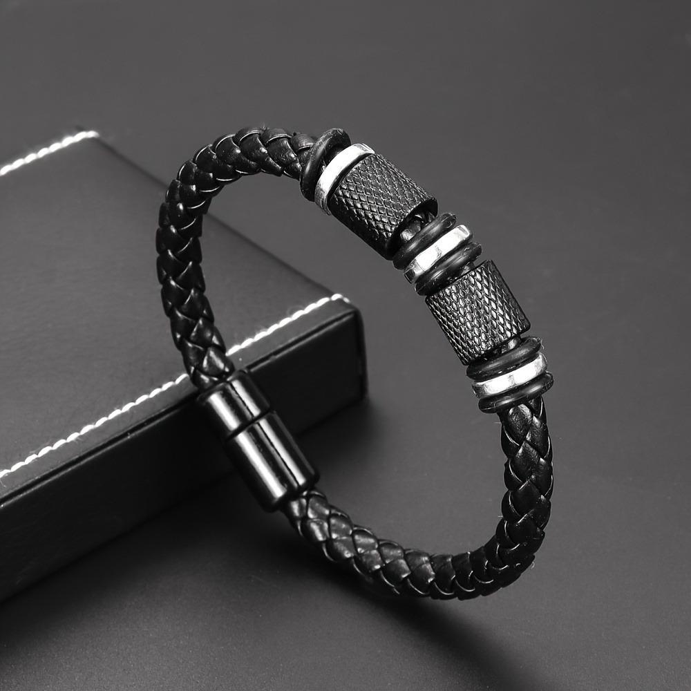 

1 модный плетеный браслет для мужчин, ретро панк браслет с бусинами и магнитной застежкой, праздничное подарочное украшение