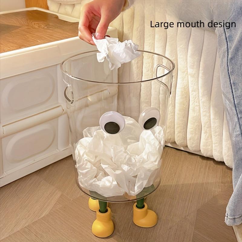 Modern Transparent Trash Can with Eyes & Four Legs, Cylindrical Plastic Bin, Stylish Discreet Waste Basket, Suitable for Office, Room