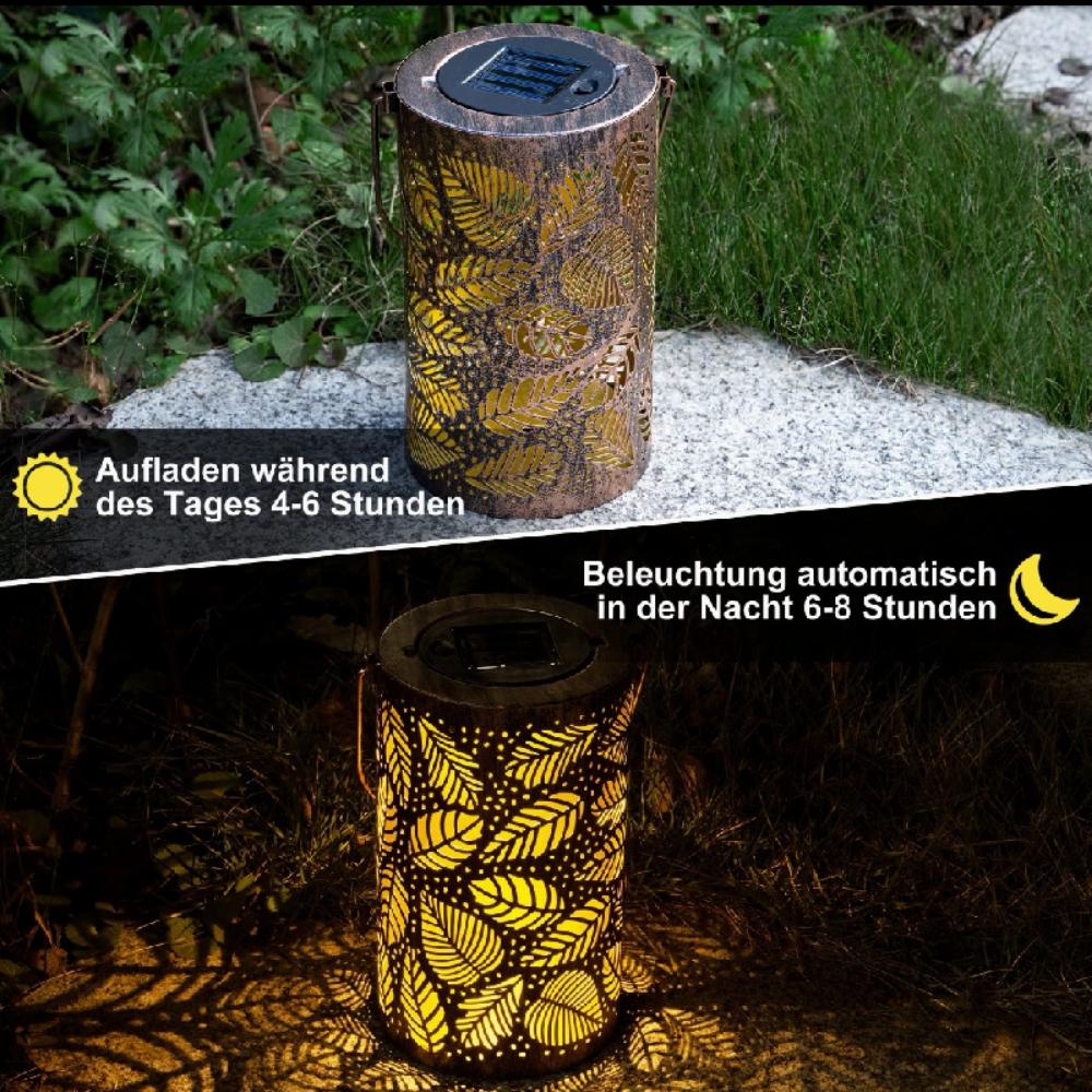 Solar Iron Lamp Outdoor Landscape Decoration Villa Balcony Garden Courtyard Hollow Leaf Projection Lantern Outdoor Iron Hanging Pastoral Lamp