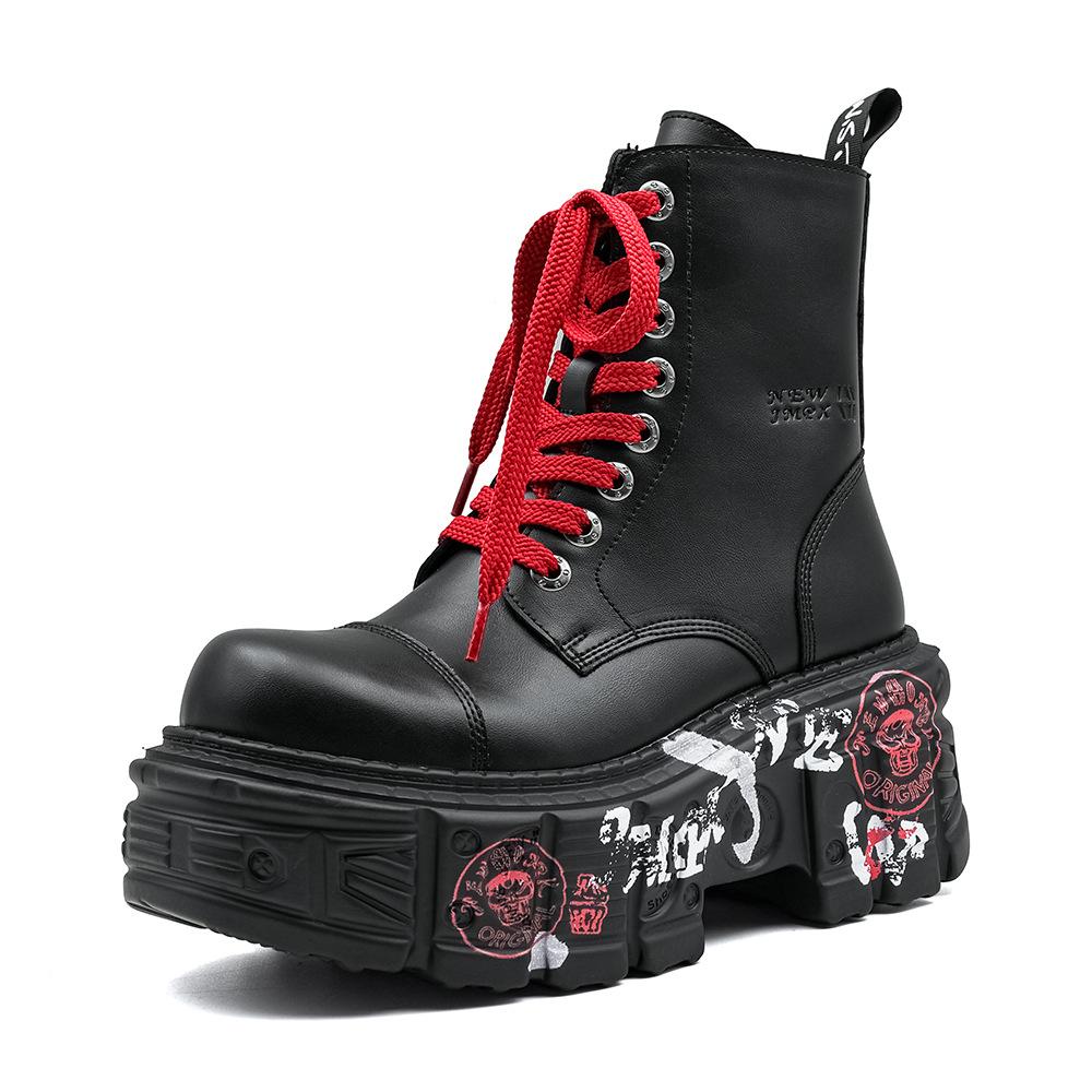 

Winter Punk Platform Combat Boots Chunky Sole Unisex High Top Martin Boots 43 чёрный