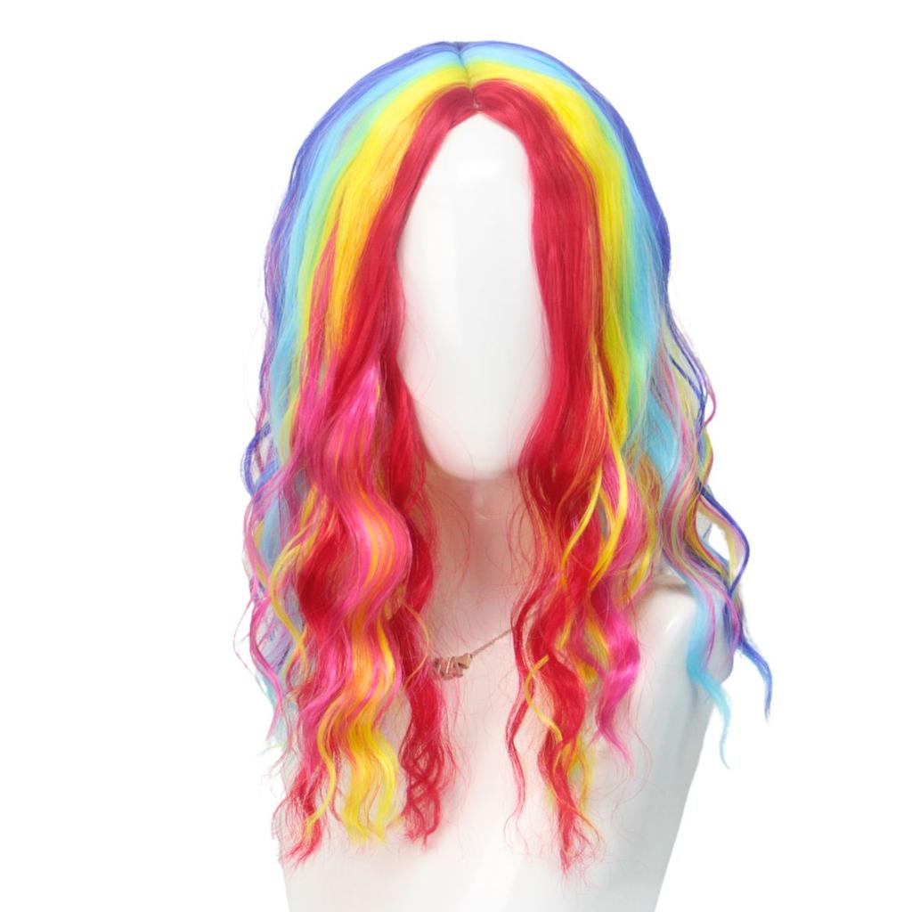 Colorful medium short wavy hair synthetic wig | Lolita blue pink girl's cute short curly wig | suitable for outdoor leisure wear