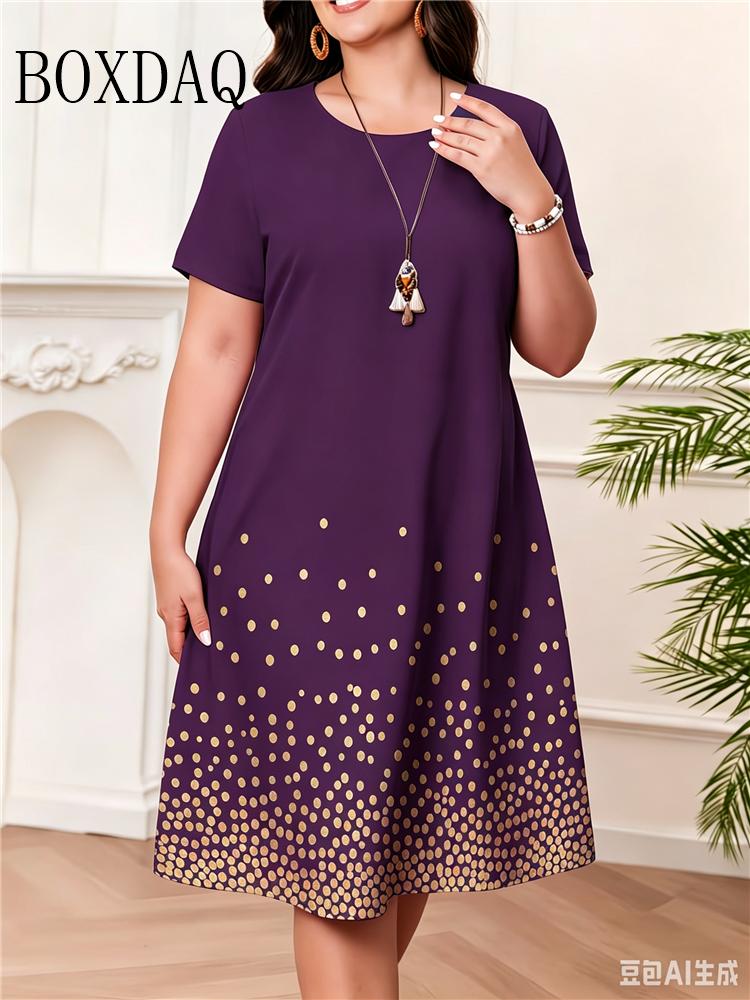 Summer Women Short Sleeve Dress Fashion Elegnat Women's Print Loose Plus Size Dresses