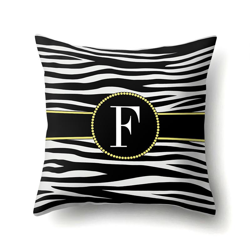 Polyester Pillowcase Zebra Pattern Printing Home Decoration Pillowcase 26 English Letter Cushion Cover Black and White