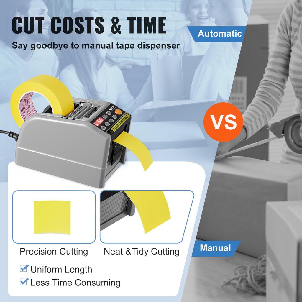 VEVOR Zcut-9 Distributore Automatico di Nastro Adesivo Taglierino Elettrico per Nastro Macchina Imballaggio Macchina Taglia Nastro Larghezza Nastro 6-60mm