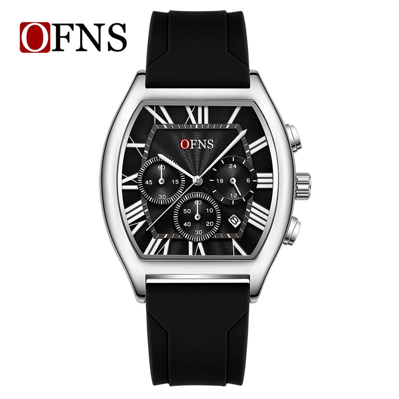 European Wine Barrel Style Men's Waterproof Roman Numeral Chronograph Quartz Watch with Calendar