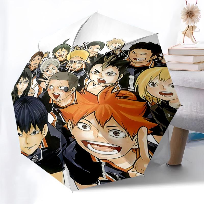 1pc Haikyuu!! Volleyball Club Team Photo Automatic Opening Folding Umbrella 8 Bone Iron Frame, Portable Design, Outdoor, Ideal Gift for Fans, Traveler