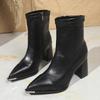 Fashion Autumn Winter Thick Heel Women Ankle Boot Fashion Zippers Metal Pointed Toe Shoes Ladies Modern Short Botas Para Mujer