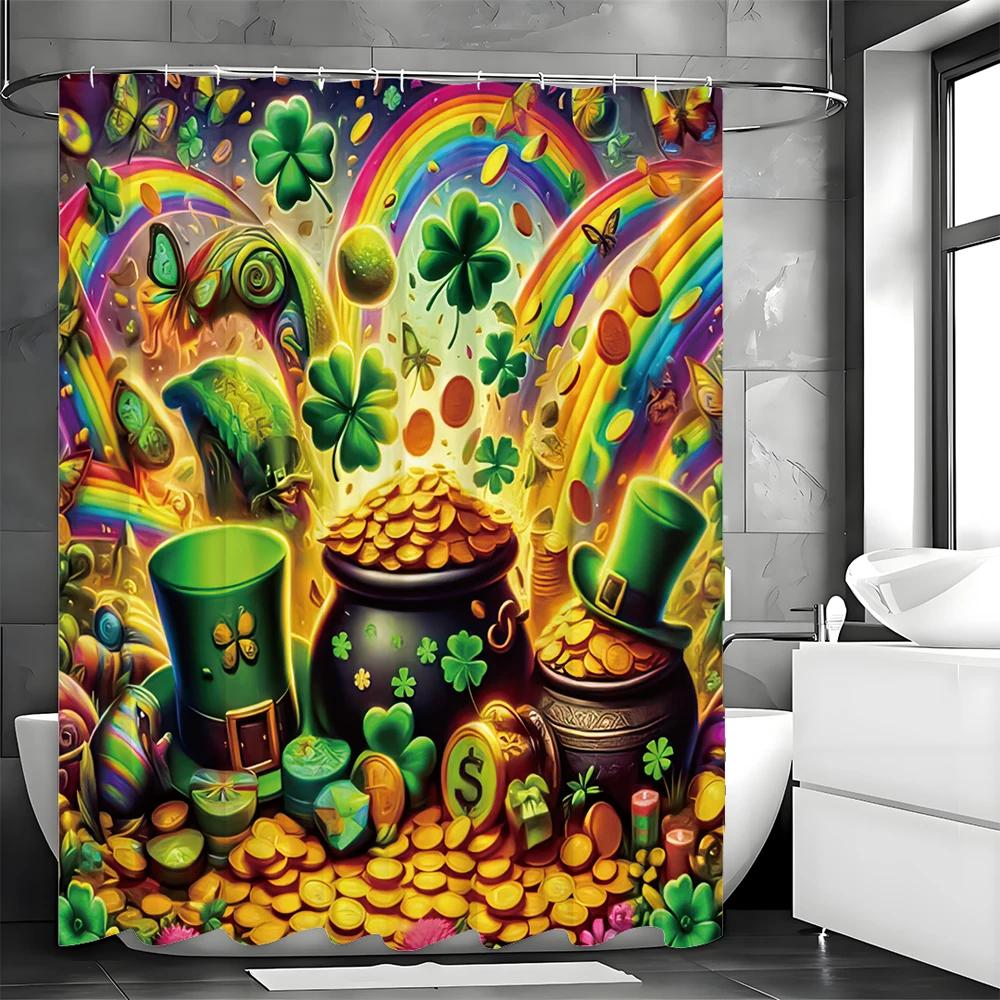 St. Patrick's Day, Irish Theme Shower Curtain, Bathroom Decorative Shower Curtain, Waterproof Shower Curtain with Hooks