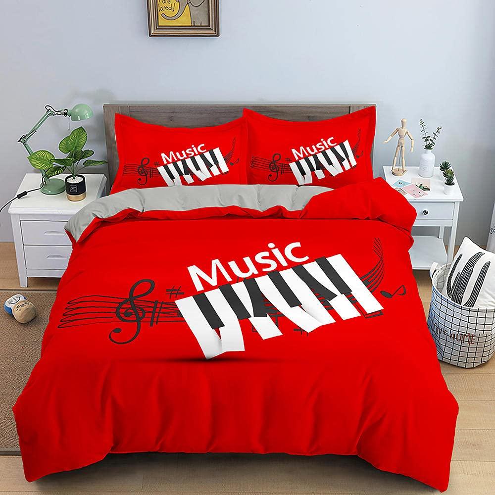 Retro Music Theme Piano Soft with Soft Fabric Duvet Cover - Rotating Musical Notes Design, Black And White Stave, for Young Girls