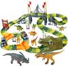 Dinosaur World Race Track Toys - 216pcs Flexible Track Playset with 1 Dinosaur Car, 1 Race Car, 6 Dino Toys, for Kids 3 4 5 6 Year & Up Old (Boys and
