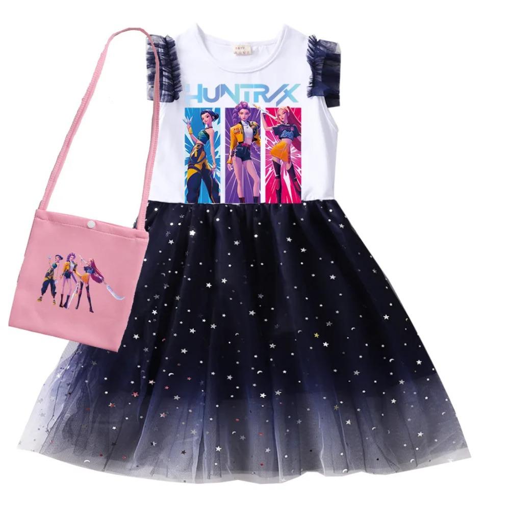 Sukienka dla dzieci Huntrix Kpop Łowca Demonów Urodziny Łowcy Demonów Kpop Kostium Dziecięcy Ubrania dla Dziewczynek Sukienki Midi Ubrania dla Dziewczynek