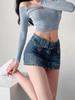 Syvent Mini Gal Short Mini Jean High ZSY066 A-Line Skirt, Skirt, Skirt, Skirt, Elegant, Show-Off Pants, Mini, Belt, Waist, Pockets, Flare,