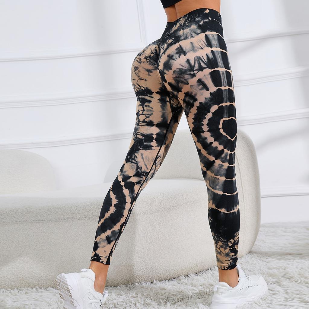 Tie Dye Seamless Peach Hip Yoga Pants, High Waist And Hip Lifting Fitness Pants, Running Sports Outdoor Yoga Pants For Women