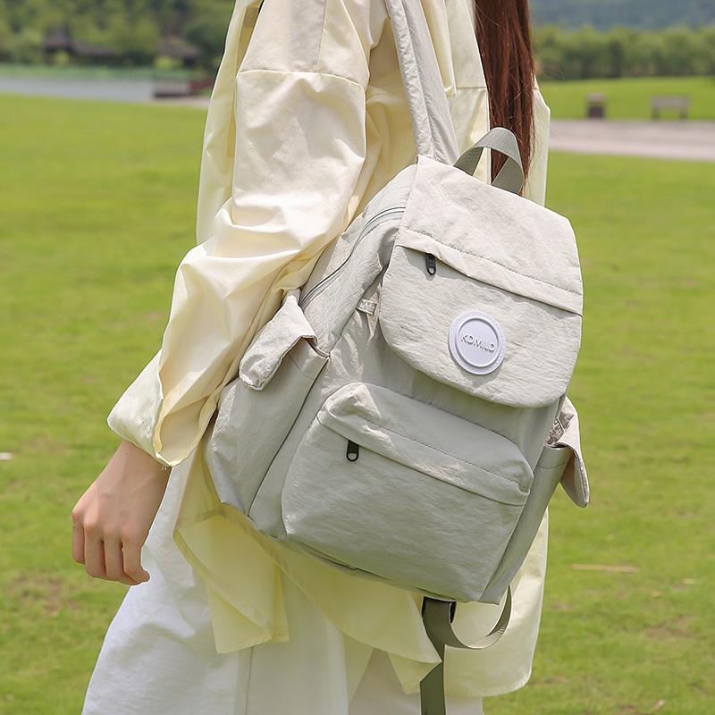 Solid Color Backpack Student Schoolbag Water-repellent Commuter Backpack