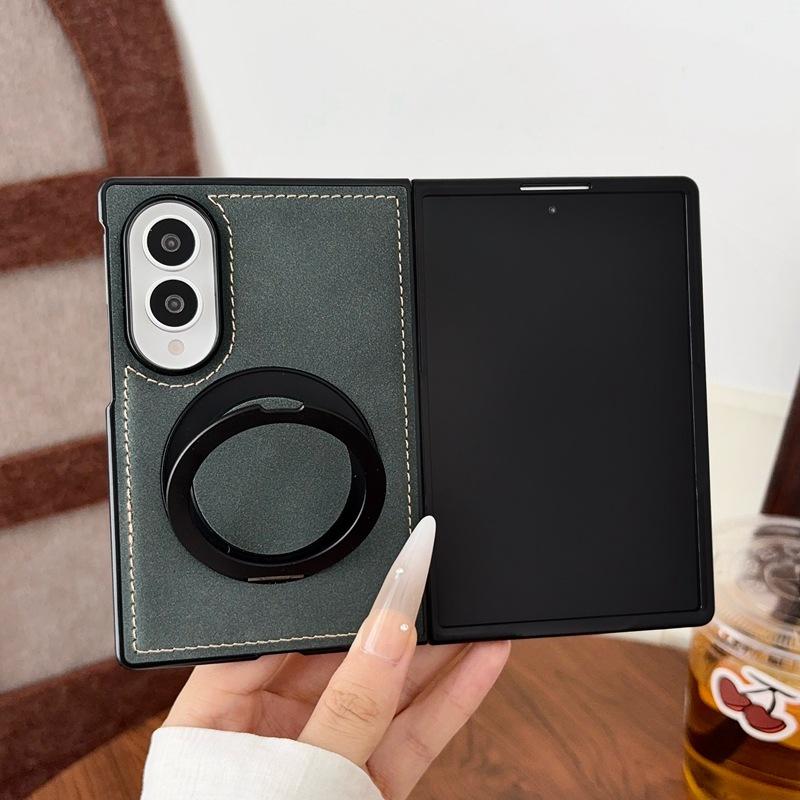 Applicable To Samsung Zfold8 Folding Mobile Phone Case Zfold8 Retro Leather Pattern Rotating Bracket Magnetic Suction Anti-drop Protective Cover