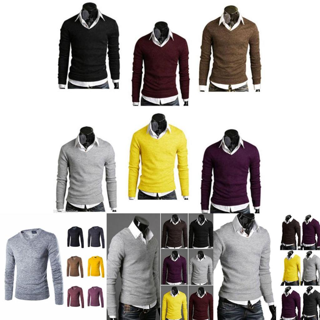 Stylish Men's Long Sleeve V-neck Knitted Cardigan Pullover Warmer Jumper Sweater Shirt Top For Casual Wear