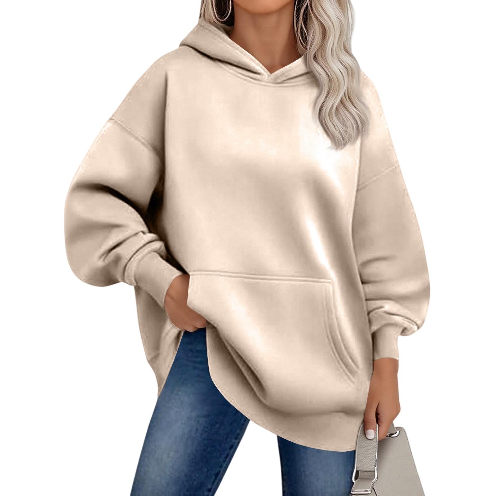 

Женские худи оверсайз из флиса, толстовки с длинным рукавом, пуловеры с карманом XXL хаки