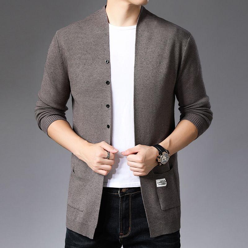 

2023 Spring and Autumn Men s V-neck Solid color Pocket Button Slim Fit Casual Fashion Elegant Commuter Knitted Shirt Coat L