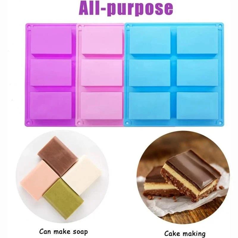 2024 New 6-chamber Rectangular Square Cake Silica Gel Baking Mold Manual Soap Mold DIY Ice Plate Jelly Cake Candy Chocolate Mold
