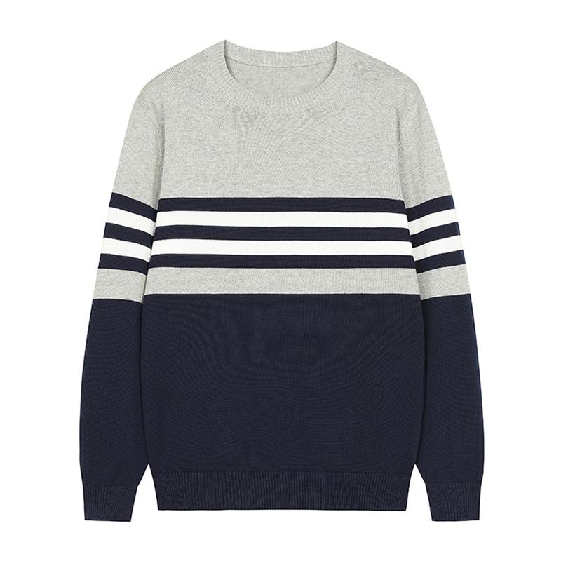 

Striped Sweater Men s American Loose Round Neck Pullover Sweater Autumn and Winter Versatile Casual Top L синий