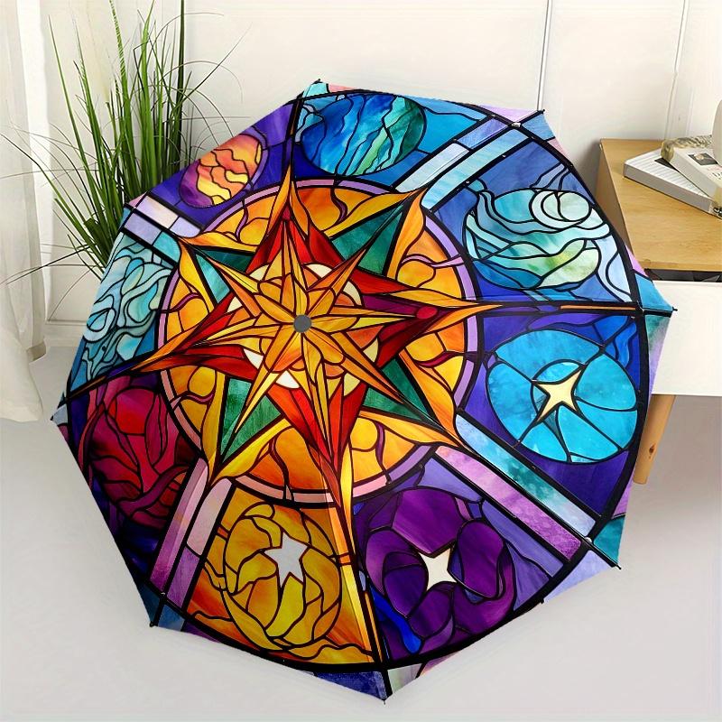 Stained Glass Window Panel with Celestial Design - Circular Hanging Art for Home Decor Umbrella, Christmas Gift Y139