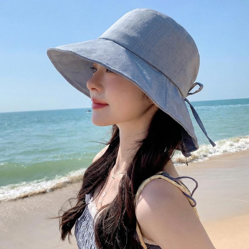 UV Blocking Wide-brimmed Sun Hat for Women Lightweight Foldable with Bow for Boating Adventures
