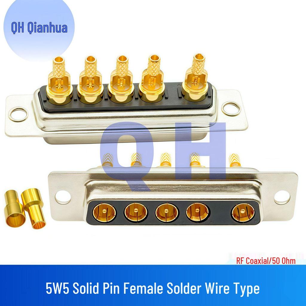 RF Coaxial 5W5 Male-Female Solder Type Straight Plug Socket D-SUB Connector