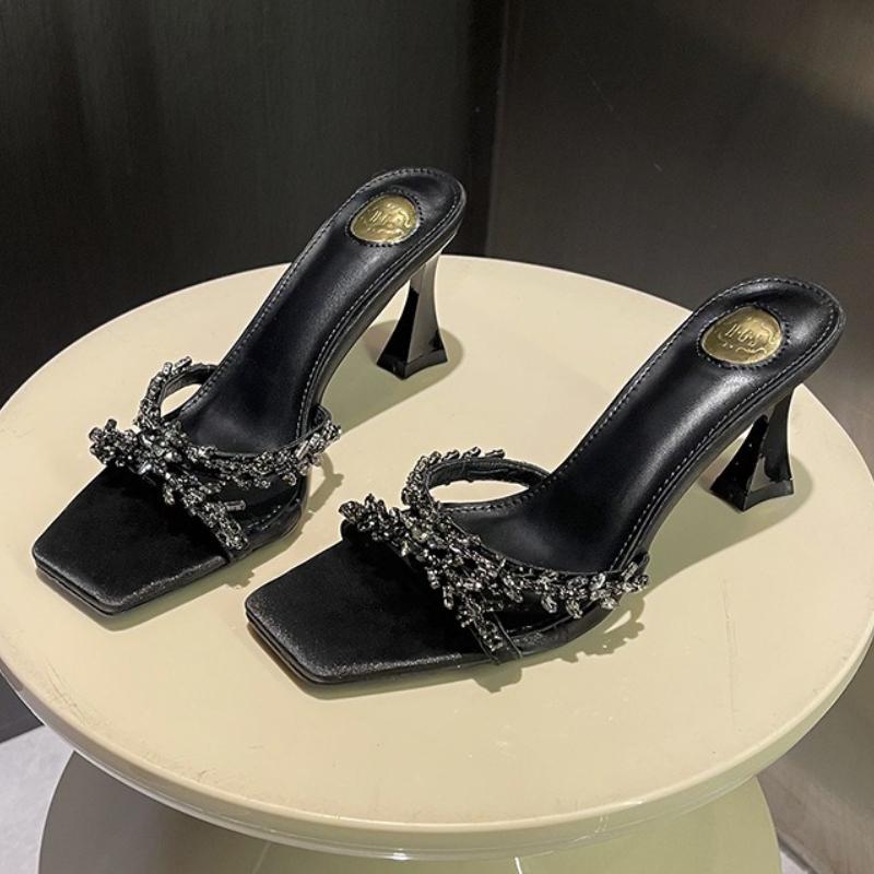 

Модные Роскошные Хрустальные Перекрещенные Дизайнерские Шлепанцы Женские Модные Квадратный Носок Открытый Носок Сандалии-Слайдеры Элегантные Банкетные Туфли 39 чёрный