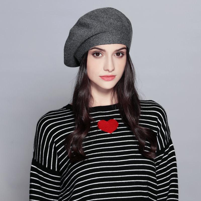 

Женский легкий вязаный берет с эластичной пряжей в качестве основы, шляпа-тыква, французская зимняя шляпа художника M（56-58cm） темно-серого