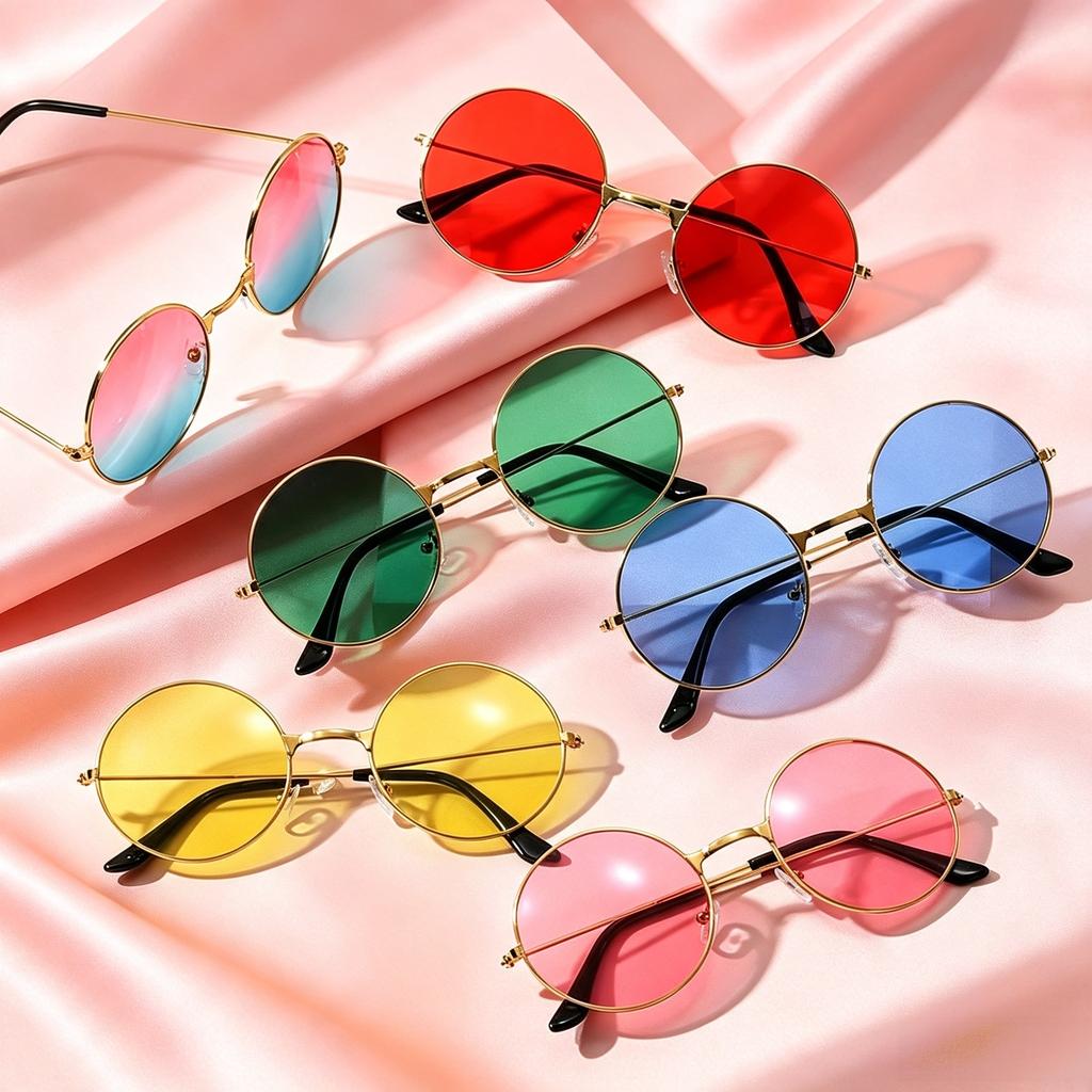 Occhiali Rotondi Disco Hippie Moda Donna Uomo Occhiali da Sole Rotondi Montatura Metallica Occhiali per Feste da Ballo da Uomo e Donna