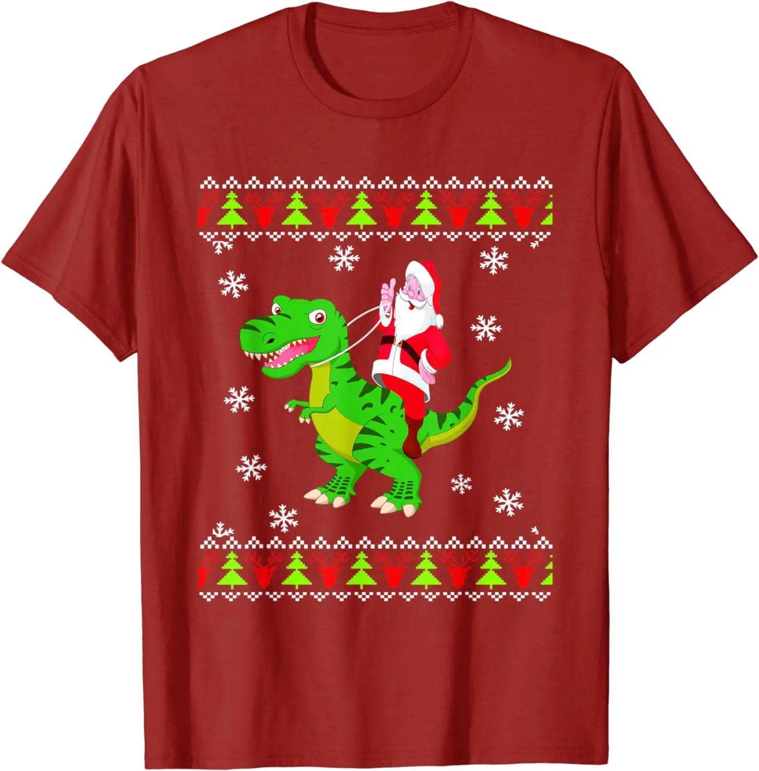 Ugly Christmas Sweater Santa Riding TRex Dinosaur TShirt 100 Cotton ONeck Summer Short Sleeve Casual Mens Tshirt Size S3XL S