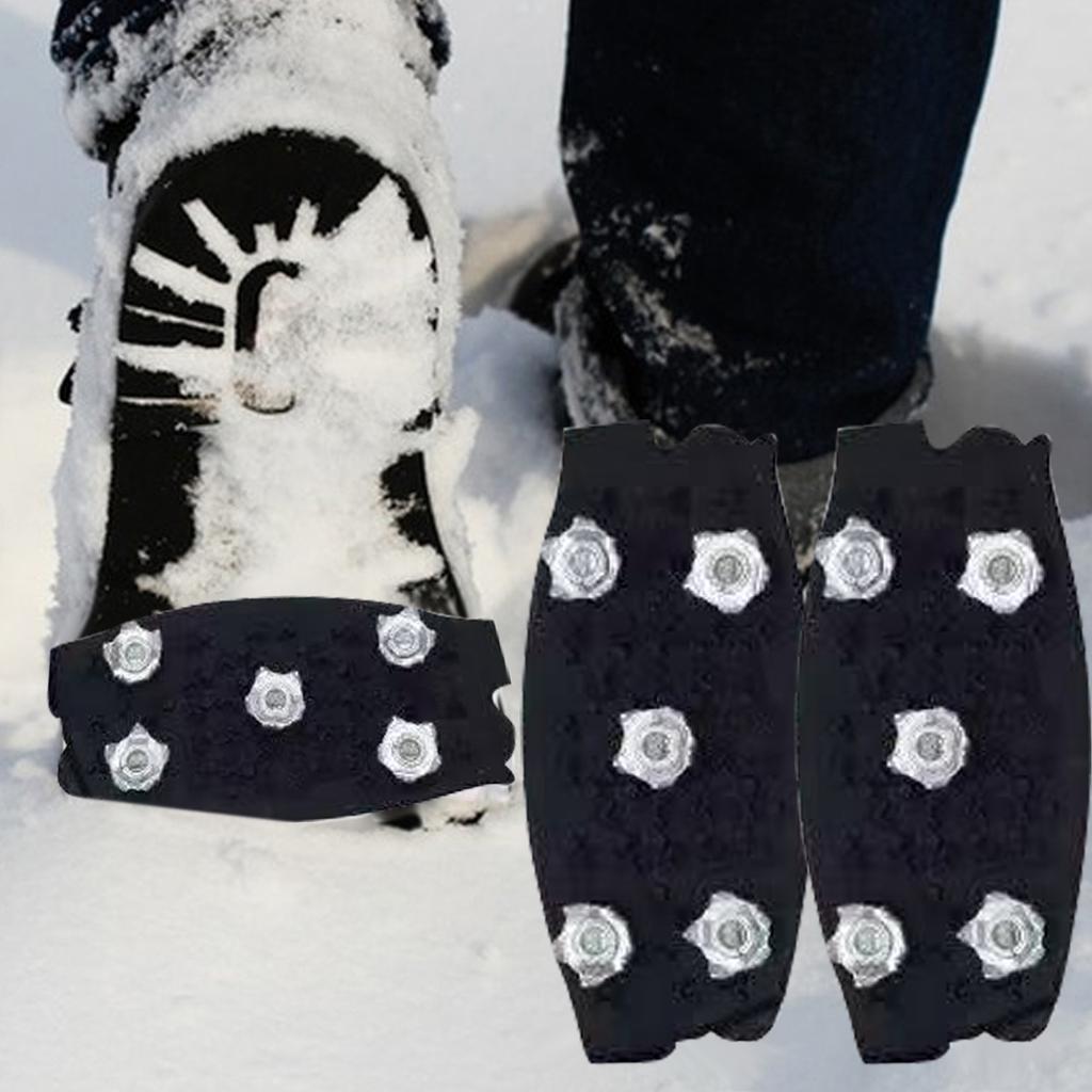 Shoes Ice Cleats With 5 Steel Studs Ice Snow Spikes Anti-slip Outdoor Climbing Boots Ice Snow Grips Crampons Gripper white/black