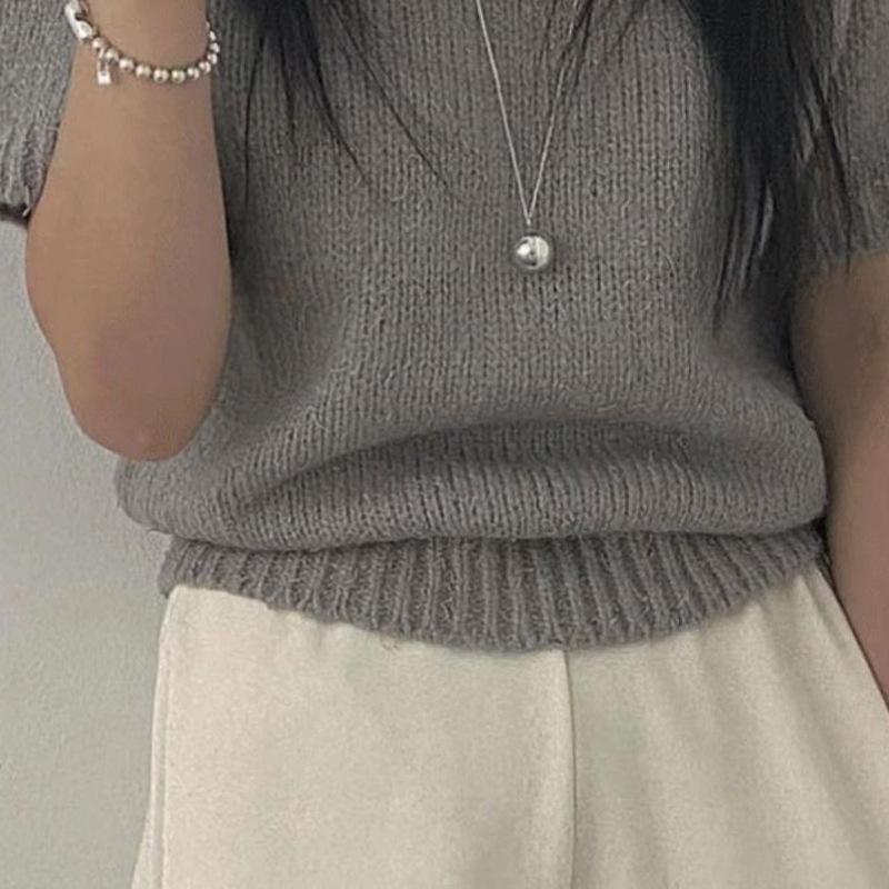 Korean version ins simple light luxury versatile necklace design sense pendant round ball sweater chain women's item jewelry