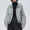 Retro Hong Kong Style Stand Collar Lapel Denim Jacket for Petite, New Early Spring Trend, Loose Fit, Distressed, and Slimming.