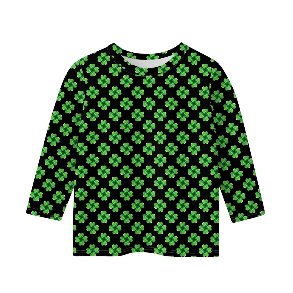 Bedruckte Oberteile für junge Mädchen von 5–16 Jahren, Rundhalsausschnitt, 3/4-Ärmel, T-Shirts, trendige Oberteile, Outfit-T-Shirts