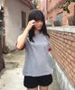 AWESOME STUDIO Color Block Roll-Up Sleeve T-Shirt Melange Grey