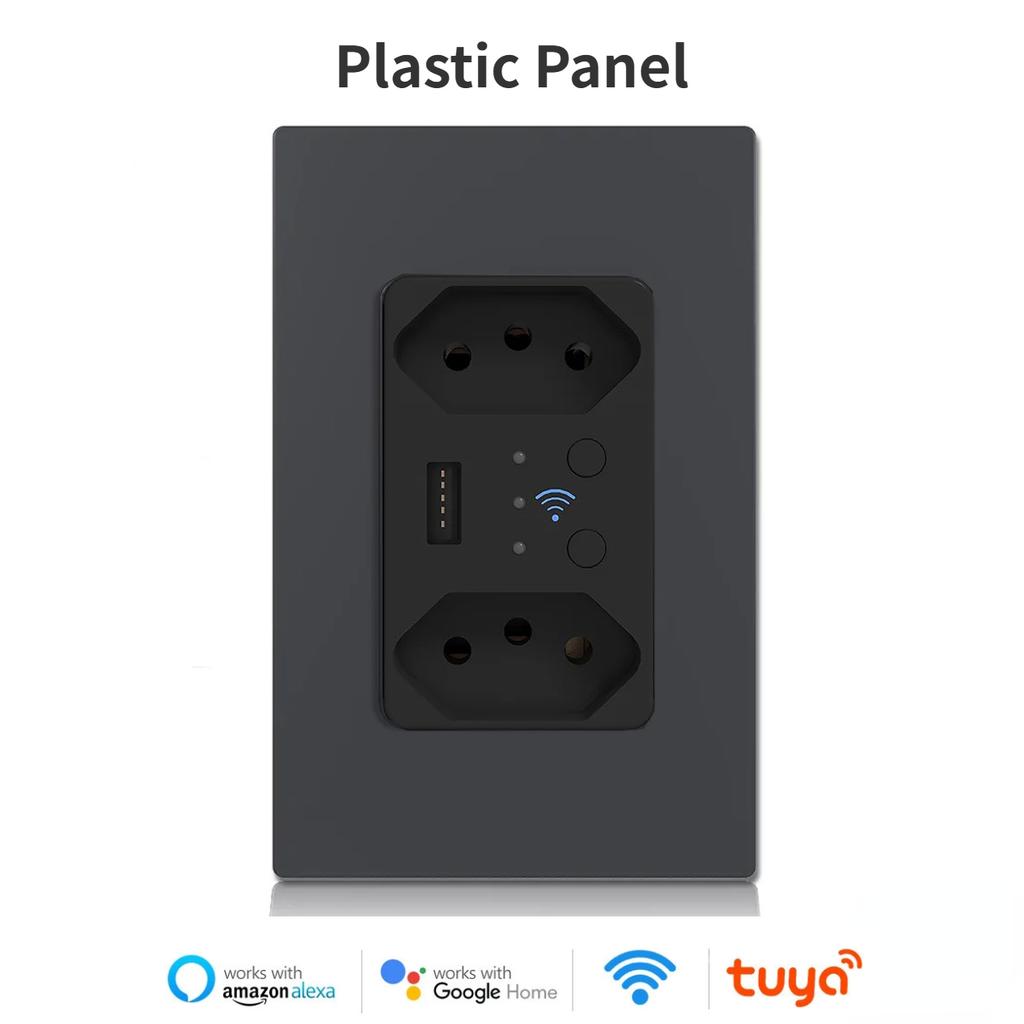 Melery Brasil WiFi Smart Stikkontakt USB Tuya Elektrisk Plugg Uttak PC/Glasspanel Alexa Google Home, Hjemmeautomasjon