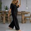 Women's Two Piece Casual Lounge Set Short Sleeve Loose Top Wide Leg Pants Lightweight Soft Fabric Comfortable Fit Summer Outfit