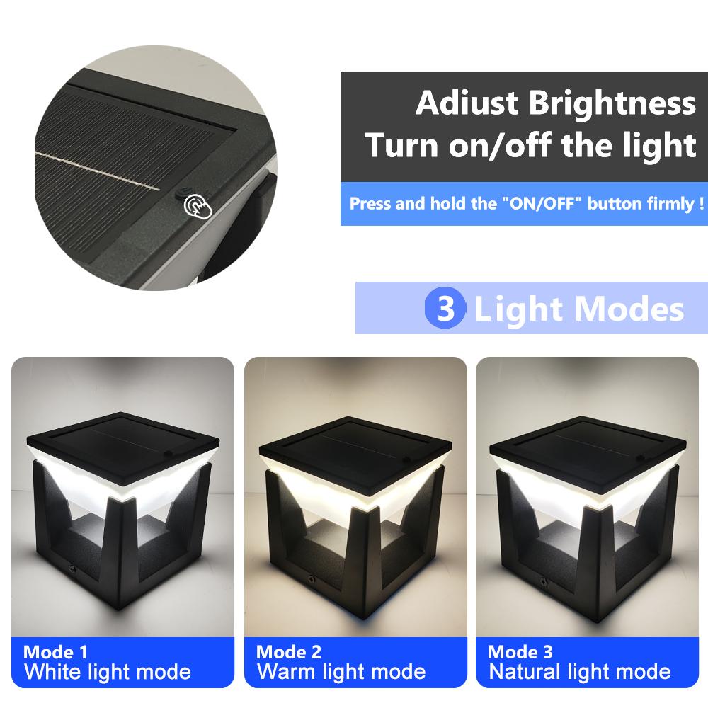 Solar Post Lights Outdoor Solar Pillar Cap Lantern Waterproof 3 Color Mode Fence Post Solar Light Deck Garden Patio Decor