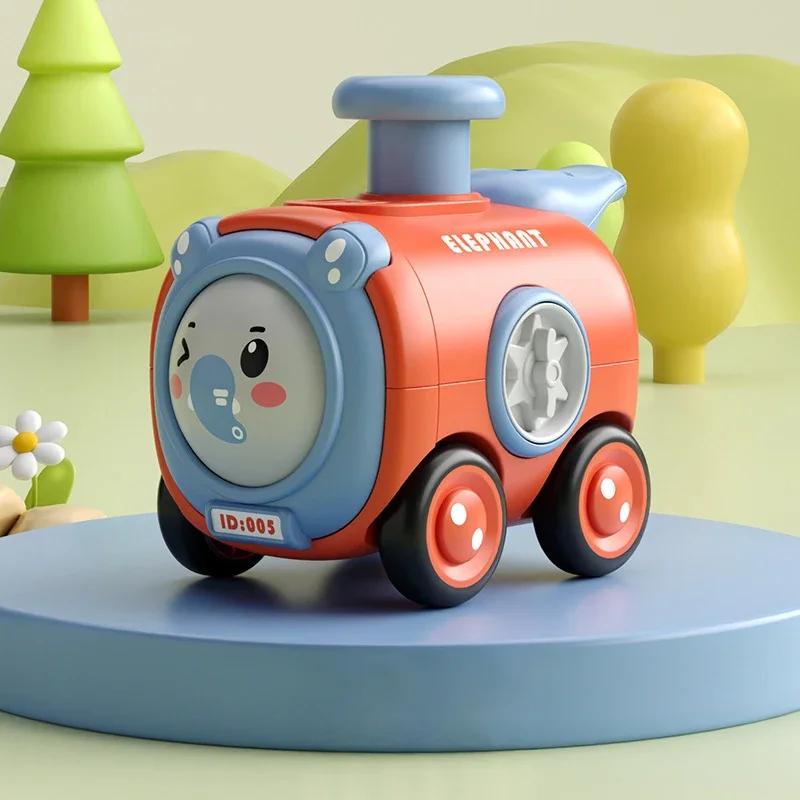 Baby Inertia Press Face Changing Train with Whistling,Small Train Impact Resistant Cartoon Car,Parent-Child Interactive Toy Gift
