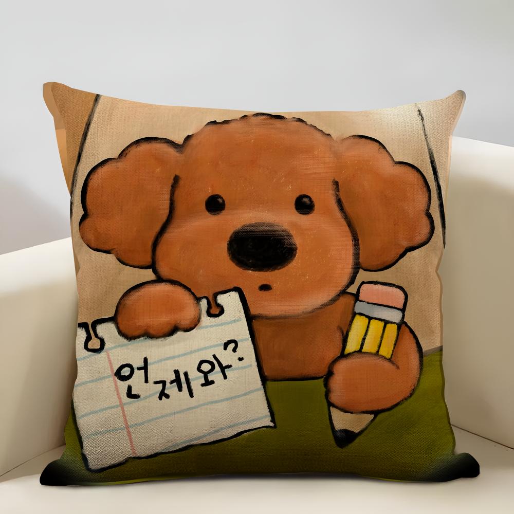 Puppy Life Cushion Cover Household Decoration Linen Sofa Cushion Cover: Skin-Friendly & Breathable With Invisible Zipper