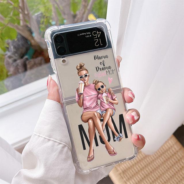 

Роскошный чехол Super Mum Baby для Samsung Galaxy Z Flip 3 4 5G Funda Z Flip3 Clear PC Hard Противоударный чехол для телефона Samsung Z Flip4 5G