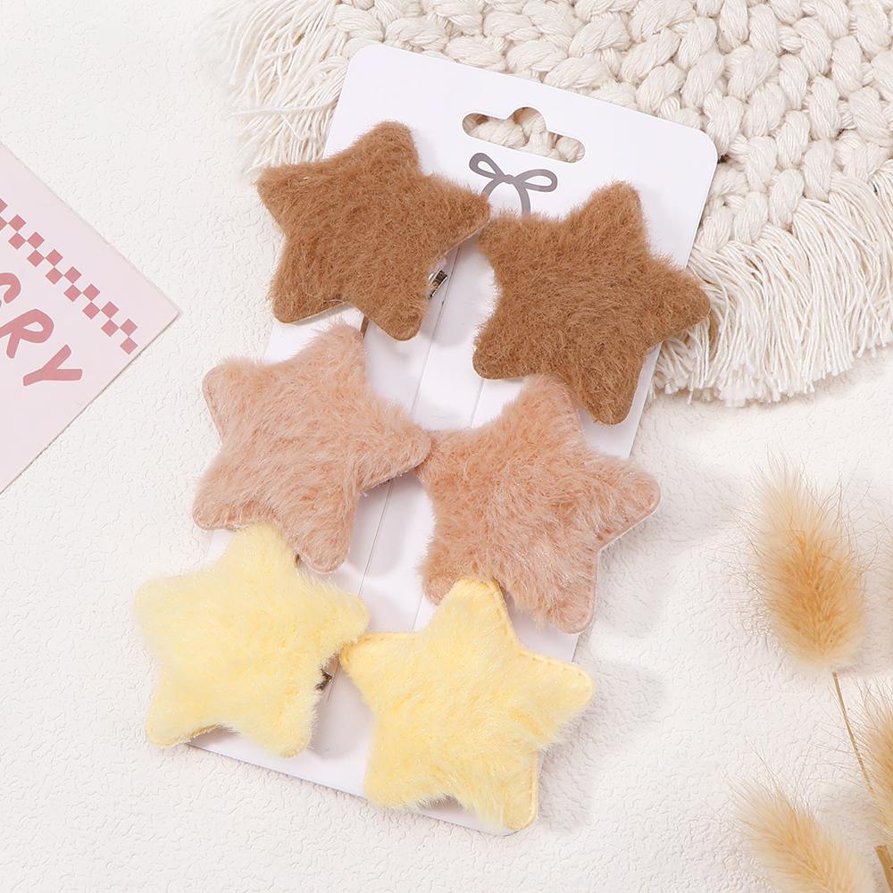 6Pcs New Cute Five-pointed Star Solid Color Plush Hair Clip air Ring Hair Clips for Kids Fashion Headdress Baby Hair Accessories