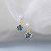 Mini Cute Sweet 925 Sterling Silver Pearl Blue Flower Gold Color Stud Earrings for Woman Korean Piercing Jewelry Accessory Gifts