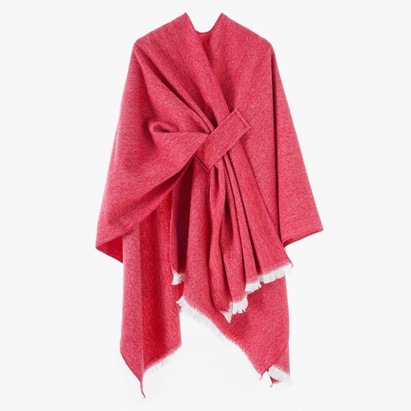 Solid Color Winter Knitted Shawl Wrap With Slit Hem Warm Lightweight Cape Women Men Street Style