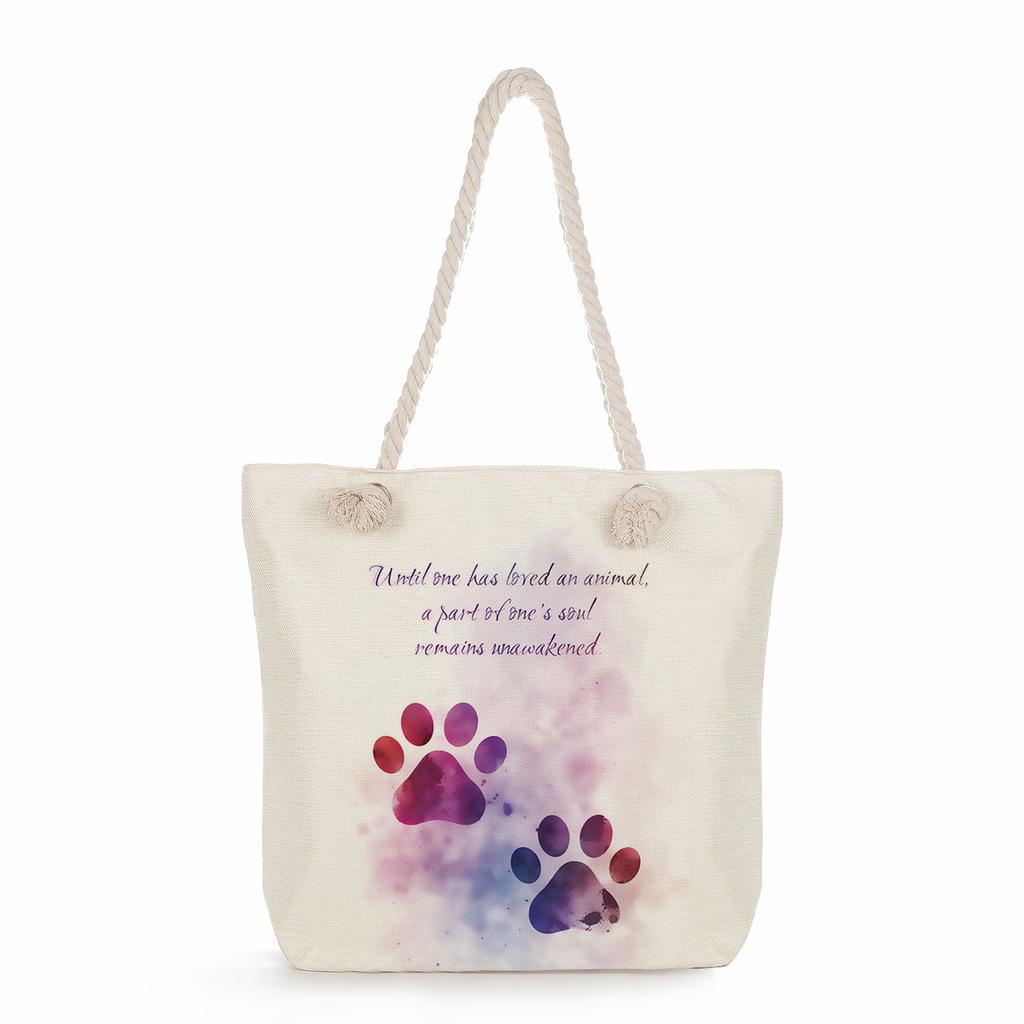 Dog paw print thick rope single-shoulder beach bag 7234 CLE