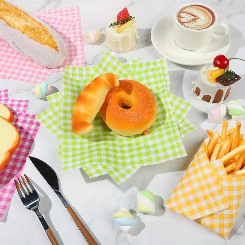 50PCS Checkered Wax Paper Greaseproof Sheets Non-Stick Food Wraps for Sandwiches Burgers Deli Party Fast Food Cheese Baskets