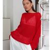 Autumn New Hollow Knit Top Women's Loose Mesh Woven Sexy Round Neck Sheer Thin Sweater